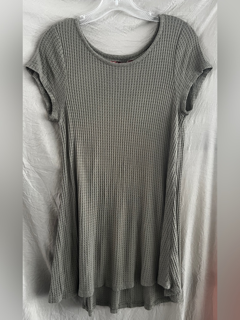 Cupio Gray-Green Waffle Knit Mini Dress
